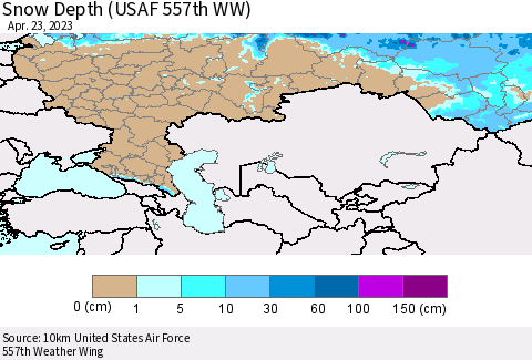 Russian Federation Snow Depth (USAF 557th WW) Thematic Map For 4/17/2023 - 4/23/2023