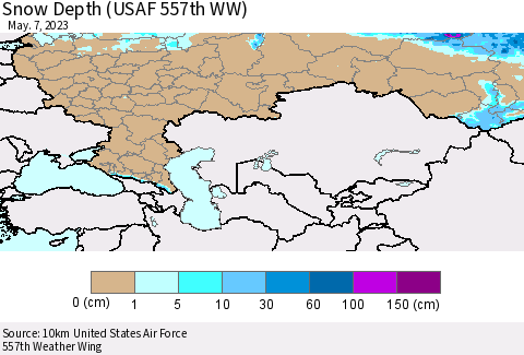 Russian Federation Snow Depth (USAF 557th WW) Thematic Map For 5/1/2023 - 5/7/2023