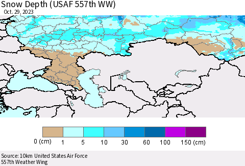Russian Federation Snow Depth (USAF 557th WW) Thematic Map For 10/23/2023 - 10/29/2023