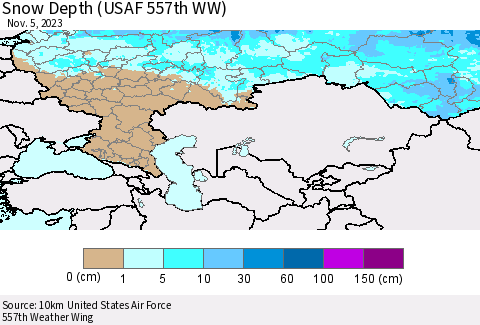 Russian Federation Snow Depth (USAF 557th WW) Thematic Map For 10/30/2023 - 11/5/2023