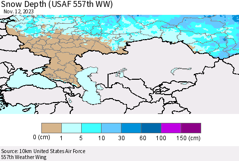 Russian Federation Snow Depth (USAF 557th WW) Thematic Map For 11/6/2023 - 11/12/2023