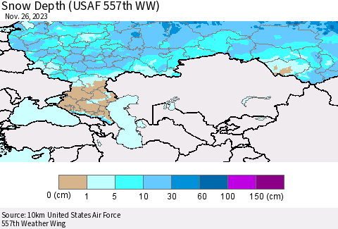 Russian Federation Snow Depth (USAF 557th WW) Thematic Map For 11/20/2023 - 11/26/2023