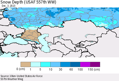 Russian Federation Snow Depth (USAF 557th WW) Thematic Map For 11/27/2023 - 12/3/2023