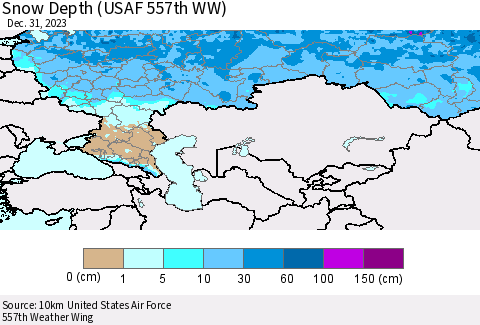 Russian Federation Snow Depth (USAF 557th WW) Thematic Map For 12/25/2023 - 12/31/2023