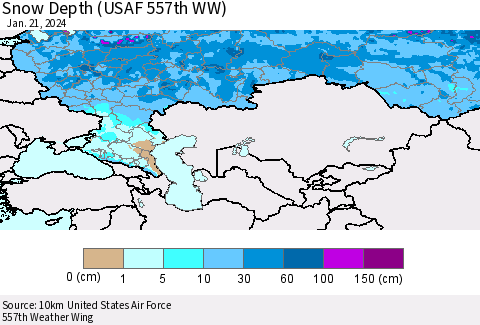 Russian Federation Snow Depth (USAF 557th WW) Thematic Map For 1/15/2024 - 1/21/2024
