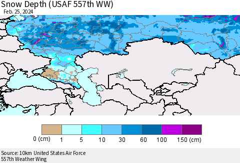 Russian Federation Snow Depth (USAF 557th WW) Thematic Map For 2/19/2024 - 2/25/2024