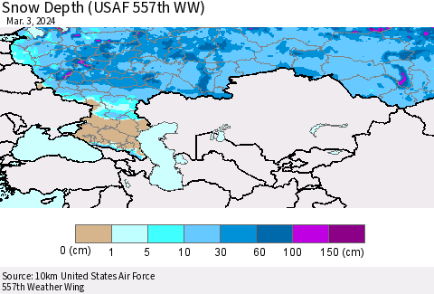 Russian Federation Snow Depth (USAF 557th WW) Thematic Map For 2/26/2024 - 3/3/2024