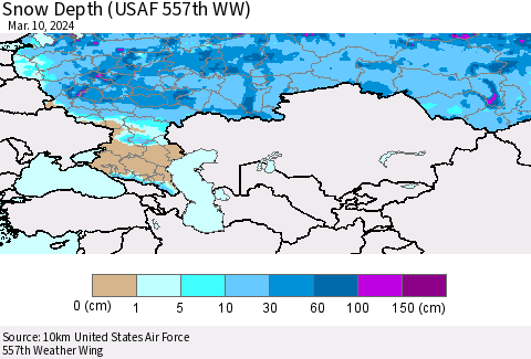 Russian Federation Snow Depth (USAF 557th WW) Thematic Map For 3/4/2024 - 3/10/2024