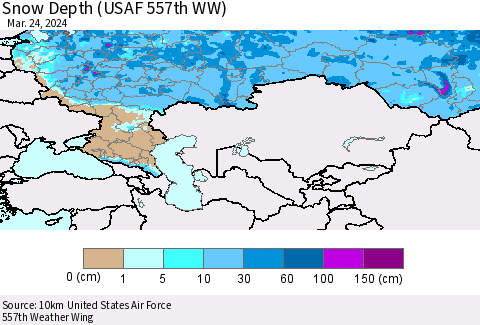 Russian Federation Snow Depth (USAF 557th WW) Thematic Map For 3/18/2024 - 3/24/2024