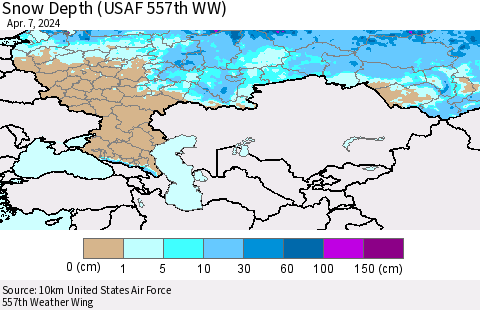 Russian Federation Snow Depth (USAF 557th WW) Thematic Map For 4/1/2024 - 4/7/2024