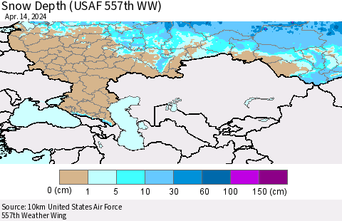 Russian Federation Snow Depth (USAF 557th WW) Thematic Map For 4/8/2024 - 4/14/2024