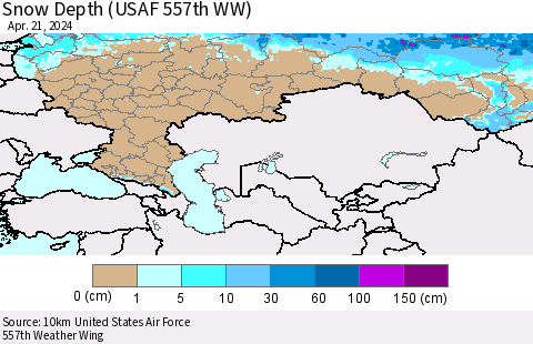 Russian Federation Snow Depth (USAF 557th WW) Thematic Map For 4/15/2024 - 4/21/2024