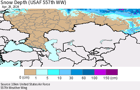 Russian Federation Snow Depth (USAF 557th WW) Thematic Map For 4/22/2024 - 4/28/2024