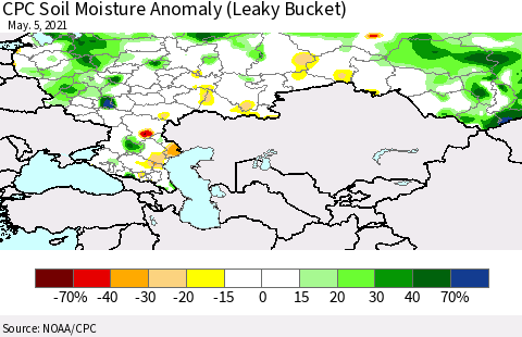 Russian Federation CPC Soil Moisture Anomaly (Leaky Bucket) Thematic Map For 5/1/2021 - 5/5/2021