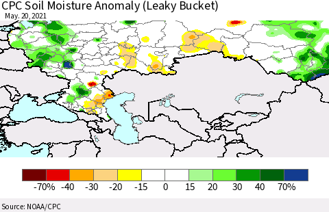Russian Federation CPC Soil Moisture Anomaly (Leaky Bucket) Thematic Map For 5/16/2021 - 5/20/2021