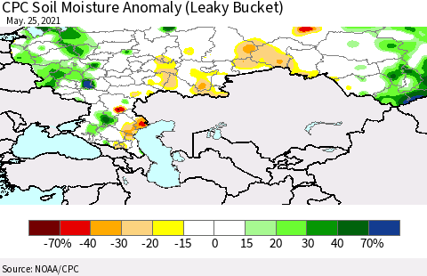 Russian Federation CPC Soil Moisture Anomaly (Leaky Bucket) Thematic Map For 5/21/2021 - 5/25/2021