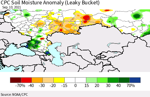 Russian Federation CPC Soil Moisture Anomaly (Leaky Bucket) Thematic Map For 9/6/2021 - 9/10/2021