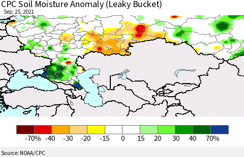 Russian Federation CPC Soil Moisture Anomaly (Leaky Bucket) Thematic Map For 9/21/2021 - 9/25/2021