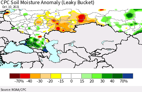 Russian Federation CPC Soil Moisture Anomaly (Leaky Bucket) Thematic Map For 10/6/2021 - 10/10/2021