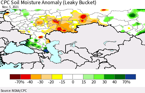 Russian Federation CPC Soil Moisture Anomaly (Leaky Bucket) Thematic Map For 11/1/2021 - 11/5/2021