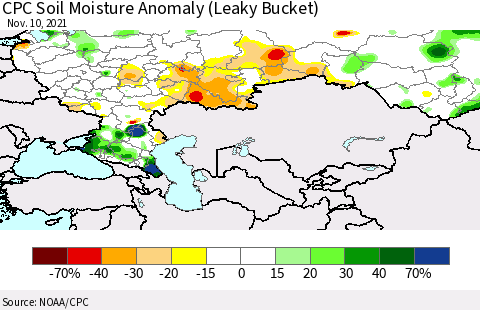 Russian Federation CPC Soil Moisture Anomaly (Leaky Bucket) Thematic Map For 11/6/2021 - 11/10/2021