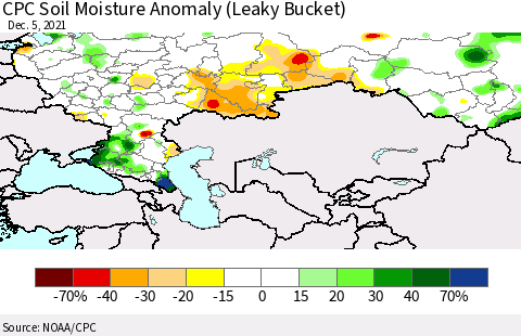 Russian Federation CPC Soil Moisture Anomaly (Leaky Bucket) Thematic Map For 12/1/2021 - 12/5/2021