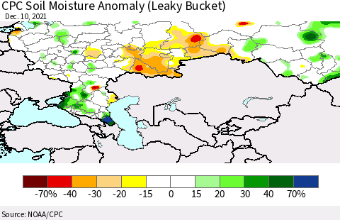 Russian Federation CPC Soil Moisture Anomaly (Leaky Bucket) Thematic Map For 12/6/2021 - 12/10/2021
