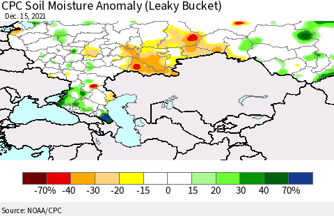 Russian Federation CPC Soil Moisture Anomaly (Leaky Bucket) Thematic Map For 12/11/2021 - 12/15/2021