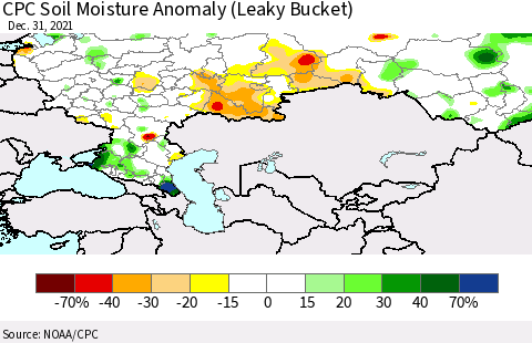 Russian Federation CPC Soil Moisture Anomaly (Leaky Bucket) Thematic Map For 12/26/2021 - 12/31/2021