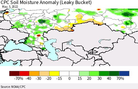 Russian Federation CPC Soil Moisture Anomaly (Leaky Bucket) Thematic Map For 5/1/2022 - 5/5/2022
