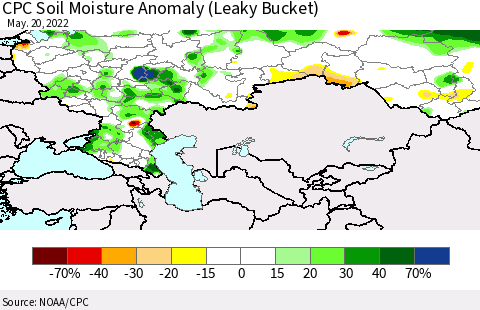Russian Federation CPC Soil Moisture Anomaly (Leaky Bucket) Thematic Map For 5/16/2022 - 5/20/2022