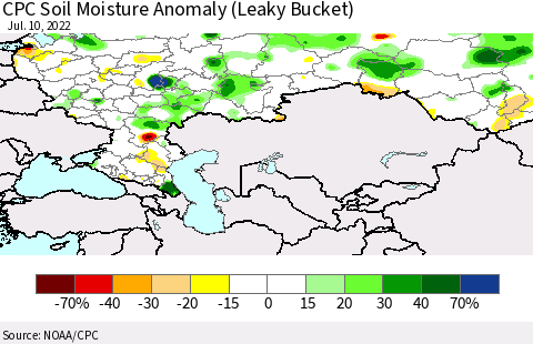 Russian Federation CPC Soil Moisture Anomaly (Leaky Bucket) Thematic Map For 7/6/2022 - 7/10/2022