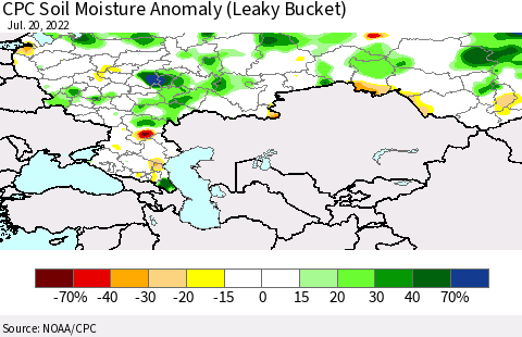 Russian Federation CPC Soil Moisture Anomaly (Leaky Bucket) Thematic Map For 7/16/2022 - 7/20/2022