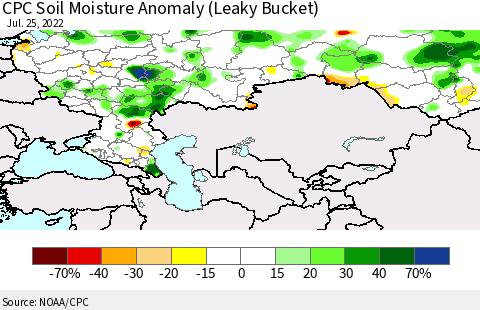 Russian Federation CPC Soil Moisture Anomaly (Leaky Bucket) Thematic Map For 7/21/2022 - 7/25/2022