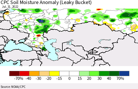 Russian Federation CPC Soil Moisture Anomaly (Leaky Bucket) Thematic Map For 7/26/2022 - 7/31/2022