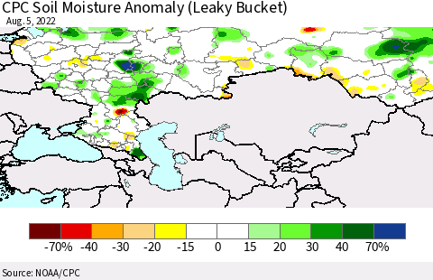 Russian Federation CPC Soil Moisture Anomaly (Leaky Bucket) Thematic Map For 8/1/2022 - 8/5/2022