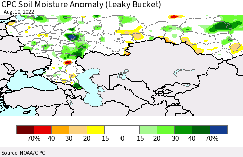 Russian Federation CPC Soil Moisture Anomaly (Leaky Bucket) Thematic Map For 8/6/2022 - 8/10/2022
