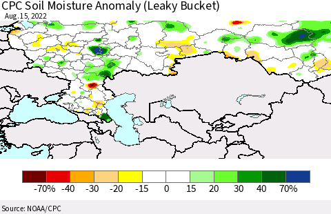 Russian Federation CPC Soil Moisture Anomaly (Leaky Bucket) Thematic Map For 8/11/2022 - 8/15/2022