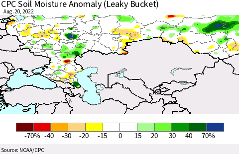 Russian Federation CPC Soil Moisture Anomaly (Leaky Bucket) Thematic Map For 8/16/2022 - 8/20/2022