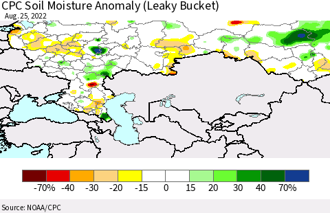 Russian Federation CPC Soil Moisture Anomaly (Leaky Bucket) Thematic Map For 8/21/2022 - 8/25/2022