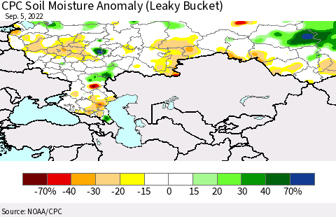 Russian Federation CPC Soil Moisture Anomaly (Leaky Bucket) Thematic Map For 9/1/2022 - 9/5/2022