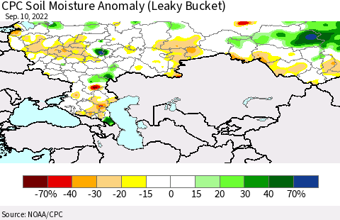 Russian Federation CPC Soil Moisture Anomaly (Leaky Bucket) Thematic Map For 9/6/2022 - 9/10/2022