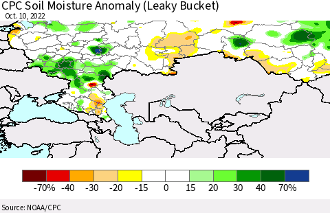 Russian Federation CPC Soil Moisture Anomaly (Leaky Bucket) Thematic Map For 10/6/2022 - 10/10/2022