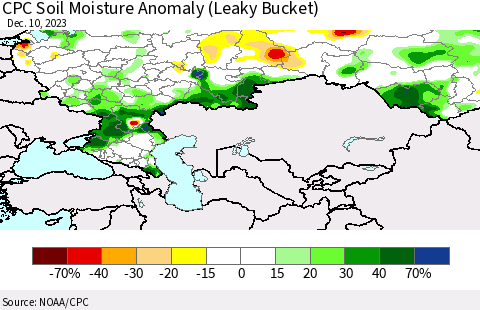 Russian Federation CPC Soil Moisture Anomaly (Leaky Bucket) Thematic Map For 12/6/2023 - 12/10/2023