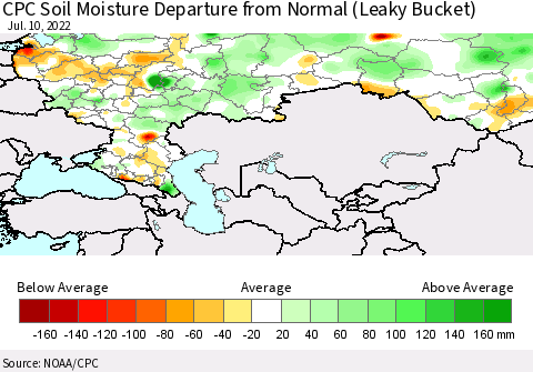 Russian Federation CPC Soil Moisture Departure from Normal (Leaky Bucket) Thematic Map For 7/6/2022 - 7/10/2022