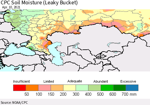Russian Federation CPC Soil Moisture (Leaky Bucket) Thematic Map For 4/6/2021 - 4/10/2021