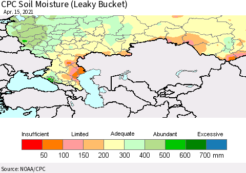 Russian Federation CPC Soil Moisture (Leaky Bucket) Thematic Map For 4/11/2021 - 4/15/2021