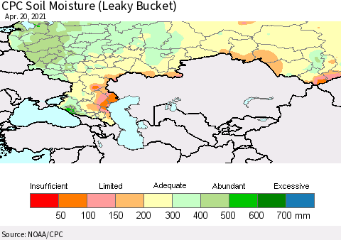 Russian Federation CPC Soil Moisture (Leaky Bucket) Thematic Map For 4/16/2021 - 4/20/2021