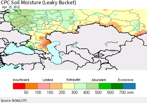 Russian Federation CPC Soil Moisture (Leaky Bucket) Thematic Map For 4/21/2021 - 4/25/2021