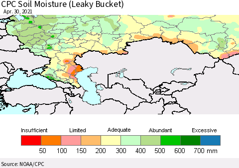 Russian Federation CPC Soil Moisture (Leaky Bucket) Thematic Map For 4/26/2021 - 4/30/2021